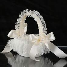 Flower Girl Baskets With Bows Unique Lace Trim Wedding Baskets For Party Banquet Ceremony Decoration - Champagne - View 4