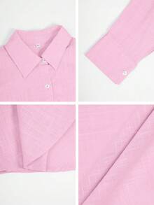 Look Polly 女士长袖衬衫，纯色单排扣休闲时尚款式，采用可追溯棉质面料，带有口袋设计，是返校季的理想选择，展现复古魅力，适合教师节和感恩节等各种场合，是新年的完美搭配。 - 粉色 - 查看 11