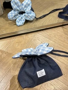 Women Shoulder Bags - 牛仔藍格花朵包 - 查看 1