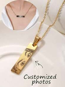 1pc Customized Lover's Exclusive Memory Metal Necklace ◆ Eye/Photo Engraved Stainless Steel Pendant ▏Valentine's Day/Birthday Gift For Boyfriend/Girlfriend, Lasting Love Keepsake, Hypoallergenic Material - Multicolor - View 1