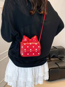 迷你时尚新款女士波尔卡圆点PU皮革小方形单肩斜挎包 - 紅色 - 查看 7