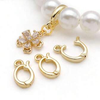 2/4/6 piezas Broche ovalado de joyería con conector de anillo, bañado en oro 18K real de latón, con cierre de resorte para hacer manualidades y joyería DIY