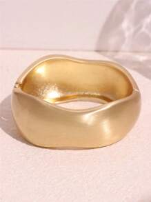 Chunky Heavy Wide Metal Geometric Bangles For Women Gold Color Matte Open Cuff Thick Asymmetrical Wave Bangle Bracelet Jewelry - Multicolor - View 16