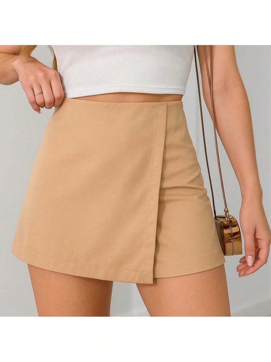 Basics Tailored Skirt Shorts With Invisible Side Zipper Inspired By The Zr Fashion Blogger Brand - Krem - View 1