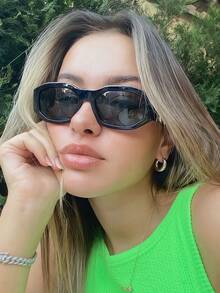 1 件装不对称小框眼镜，欧美风格几何多边形个性时尚女士眼镜，跨界学院风，适合返校季盾形镜腿装饰