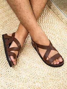 男士春夏沙滩凉鞋，加厚双层鞋底人字拖，笼式罗马凉鞋，中东阿拉伯拖鞋 - 咖啡棕 - 查看 5
