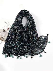 1 件几何图案和花卉流苏轻质夏季围巾/披肩，适合女士日常穿着和旅行