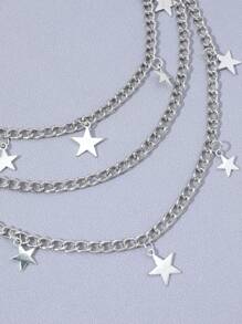 1pc Men's Star Pendant Metal Triple Layer Pants Chain, Streetwear Punk Style Unisex Accessory