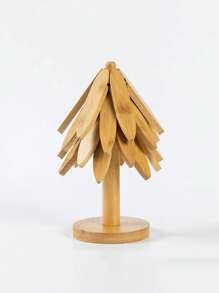 5PCS Wooden Christmas Tree Insulation Mat, Heat-Resistant Table Mat, Cup Mat, Anti Slip And Anti Scald Cup Mat Set, Protecting Desktop, Kitchen, Dining Table, Practical Accessories, Christmas Decoration, Home Decor