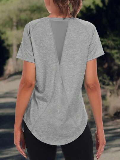 Women's Solid Color Sports T-Shirt - Round Neck, Lightweight, Short Sleeve, Elastic Polyester Blend, Suitable For Spring & Summer, Color-Fast Loose Basic Style, Casual Half Sleeve Blouse