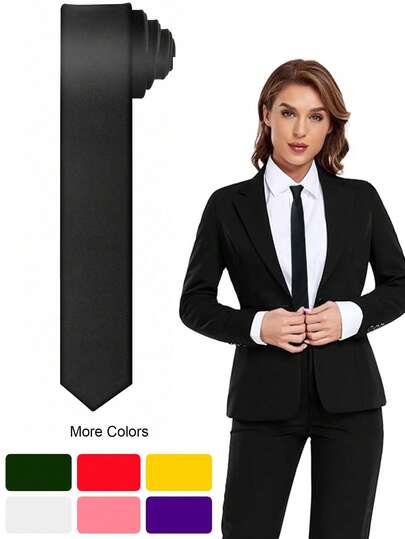 1pc/2pcs Women's Solid Color Necktie, Business Casual Tie For Shirts And Suits, 1.97" Skinny Tie Accessories Women