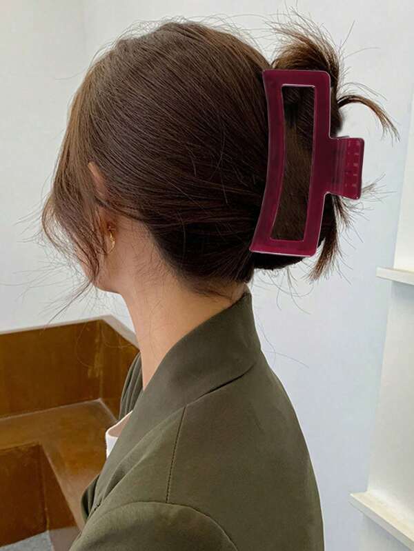 1pc High-End Glossy Wine Red Square Hair Claw Clip For Women, Multipurpose Thick Ponytail No Crease Hair Clip, Elegant Lattice Large Shark Tooth Hair Accessory, Versatile For Outings, Gatherings, Vacations, Afternoon Tea, Valentine's Day, Back To School, Birthday, Holiday - Best Gift Hair Accessories