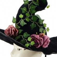 Halloween Witch Hat Gothic Flower Climbing Vine Wizard Hat Pointed Cap For Adults, Cosplay Costume Accessories - màu đen - Xem 4
