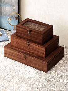 1个手工复古木质玻璃门柜，适合存放化妆品和杂物，复古木质首饰收纳盒，桌面化妆盒，女士礼物