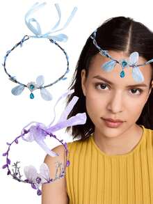 1件套梦幻蝴蝶翅膀树叶皇冠水钻发箍，公主风头饰，适合新娘、伴娘、婚礼、派对、拍照、节日、假日佩戴，是理想的礼物之选。 - 彩色 - 查看 1