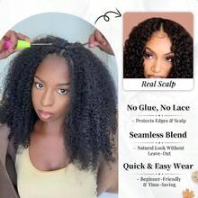 V Part Curly Wig For  Glueless Protein Silk Synthetic Burmese Curl Upgraded U Part Wigs Soft Natural Human Hair Feel Lightweight Beginner Friendly Upart Daily Wear TimeSaving Vpart - VPartWig - 查看 5