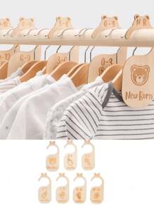 1 套/7 件精美木制婴儿衣柜隔断 - 可爱熊设计，适合新生儿至 24 个月大小的衣服 - 可爱的育儿室装饰衣架隔断，轻松整理您的小女孩或男孩的房间 - 彩色 - 查看 2