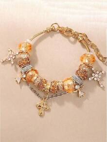 1 件潘家峰风格手链，金色花朵串珠可调节手链，独特优雅的珠宝配饰 - 彩色 - 查看 3