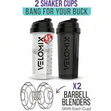 2 Pack 28oz Fitness Shaker Bottles With Stainless Steel Whisk Balls, Leakproof Protein Mixer Cup For Gym Workout School Travel, Includes Cleaning Brush & Wide Mouth Design For Easy Mixing - 45盎司黑色/透明 - 查看 2