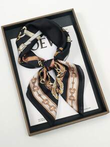 1 pezzo Bandana in finta seta con stampa a catena, sciarpa di moda da donna, fascia decorativa, adatta per uso quotidiano