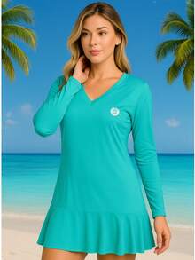 Beach Cover-Up With Sun Protection UV50 Thermal Dress Summer - màu xanh lá - Xem 1