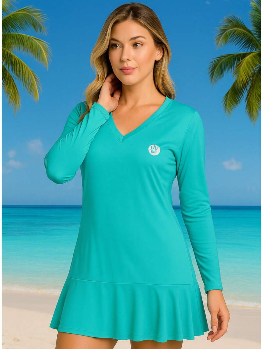 Beach Cover-Up With Sun Protection UV50 Thermal Dress Summer - màu xanh lá - Xem 1