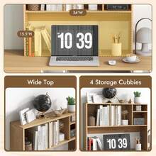 Desk Hutch, Desktop Shelf With 4 Shelves, Desk Bookshelf W/Anti-Toppling Devices, Wood Table Top Bookshelf Organizer, Small Desk Shelf For Study, Office, Dorm (Natural, 4 Shelves) - 自然的 - 查看 5