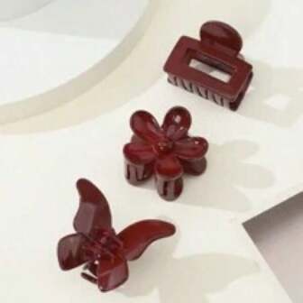 3 st/set små hårspännen med blommor och fjärilar, röda julhåraccessoarer för kvinnor, blomklämmor, höstaccessoarer