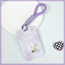 INS 风格 ABS 滑盖英文草莓猫卡夹，学生证件夹，校园卡夹，钱包，防丢失保护套，男女通用，适用于学校用品，返校 - 彩色 - 查看 7