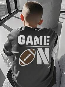 Tween Boys Students Casual Printed Round Neck Short Sleeve T-Shirt, Summer Top - Dark Grey - View 1