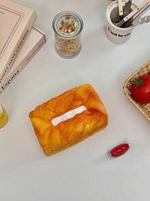 1pc Fun Bread Toast-Shaped Tissue Storage Box, Bathroom Decoration Ornament, Dining Table Table Decoration Tissue Box, Bedroom Decoration Ornament, Decorative Tissue Storage Container, Party Decoration Supplies, Suitable For Christmas Gifts, Moving Gifts