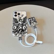 5 件套复古天使翅膀创意图案套装，包含 1 个手机壳、1 个充电器壳、2 个数据线壳、1 个数据线绑带，适用于 16/16 Pro/16 Pro Max/16 Plus/11/11 Pro/11 Pro Max/12/12 Pro/12 Pro Max/13/13 Pro/13 Pro Max/14/14 Pro/14 Plus/14 Pro Max/15/15 Pro/15 Plus/15 Pro Max 数据线保护器充电器配件手机配件