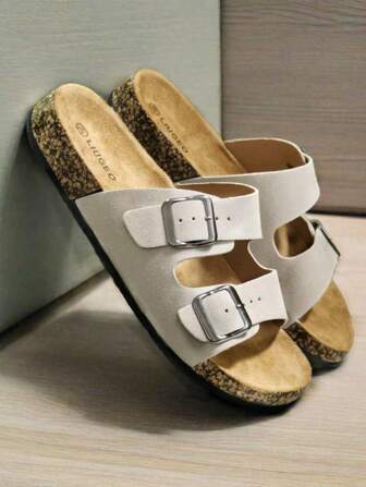 Sandalias planas de madera suave con hebilla, estilo de playa, correa de verano, sandalias casuales para exteriores