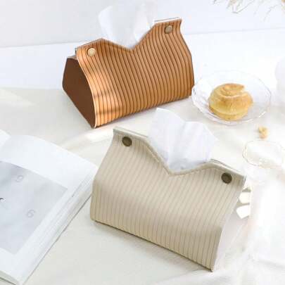 1 件纯色编织图案压花面巾架套装，厚复合面料桌面立式纸巾架，适用于办公室、餐厅、酒吧、客厅或卧室