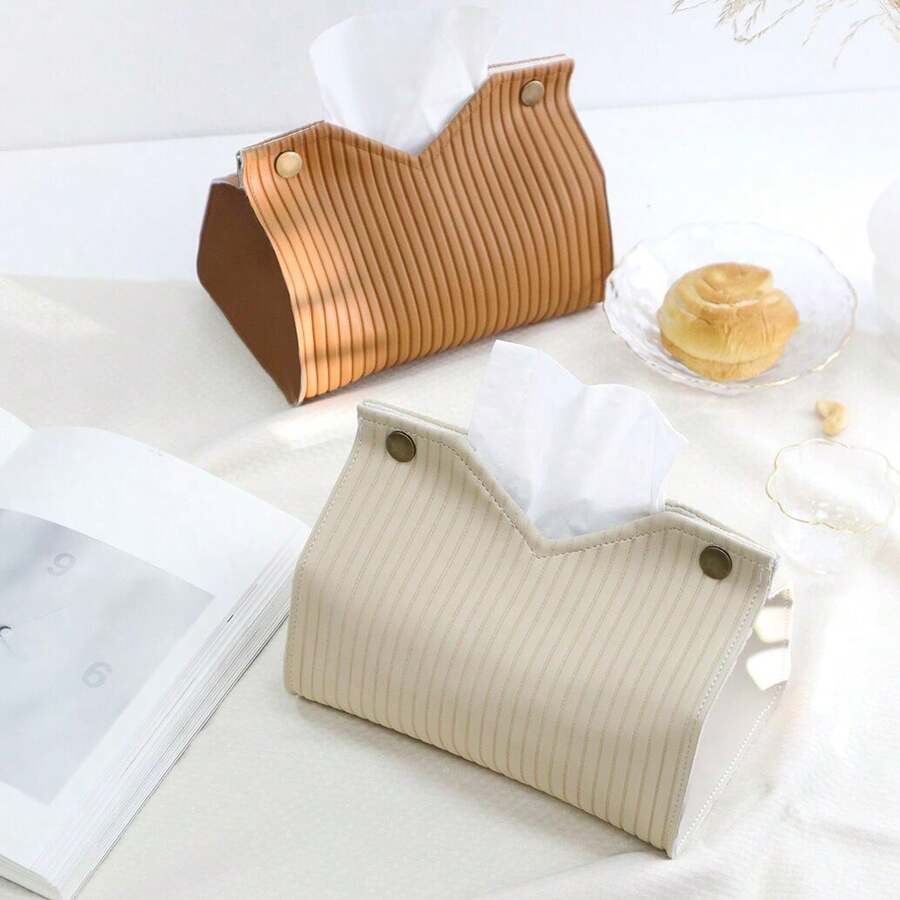 1 件纯色编织图案压花面巾架套装，厚复合面料桌面立式纸巾架，适用于办公室、餐厅、酒吧、客厅或卧室 - 彩色 - 查看 1