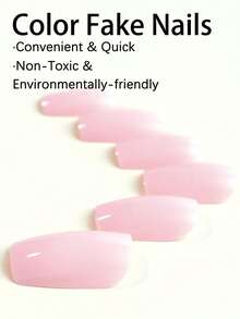 24pcs/Set Long Square Shaped Solid Color False Nails - Light Pink Cute Style, With 1 Glue & 1 Nail File Press On Nails Nail Supplies - Hồng - Xem 3
