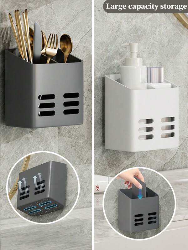 1pc Kitchen Utensil Storage Rack, With Drainage - Easy To Install - Can Be Wall-Mounted Or Freestanding Chopsticks Rack - Multi-Compartment, Suitable For RV Kitchen Or Outdoor Camping