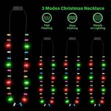 2pcs-Christmas Party Giveaway,Glowing Christmas Necklaces Available In Bulk, Christmas Necklace With 8 Colorful Glowing Bulbs, Three Modes Of Light Necklaces, Suitable As Christmas Gifts, Ugly Sweaters, New Year Party Supplies And Accessories, Chinese New Year's Eve Party Supplies Accessories - Multicolor - View 4