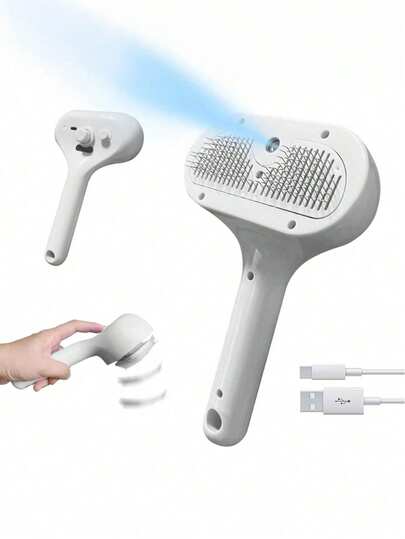 1pc Cat Steam Brush | Pet Shedding & Grooming Brush - Water Brush For Cats & Dogs, Suitable For Long/Short Haired Small Animals - Self-Cleaning Slicker Brush With Release Button