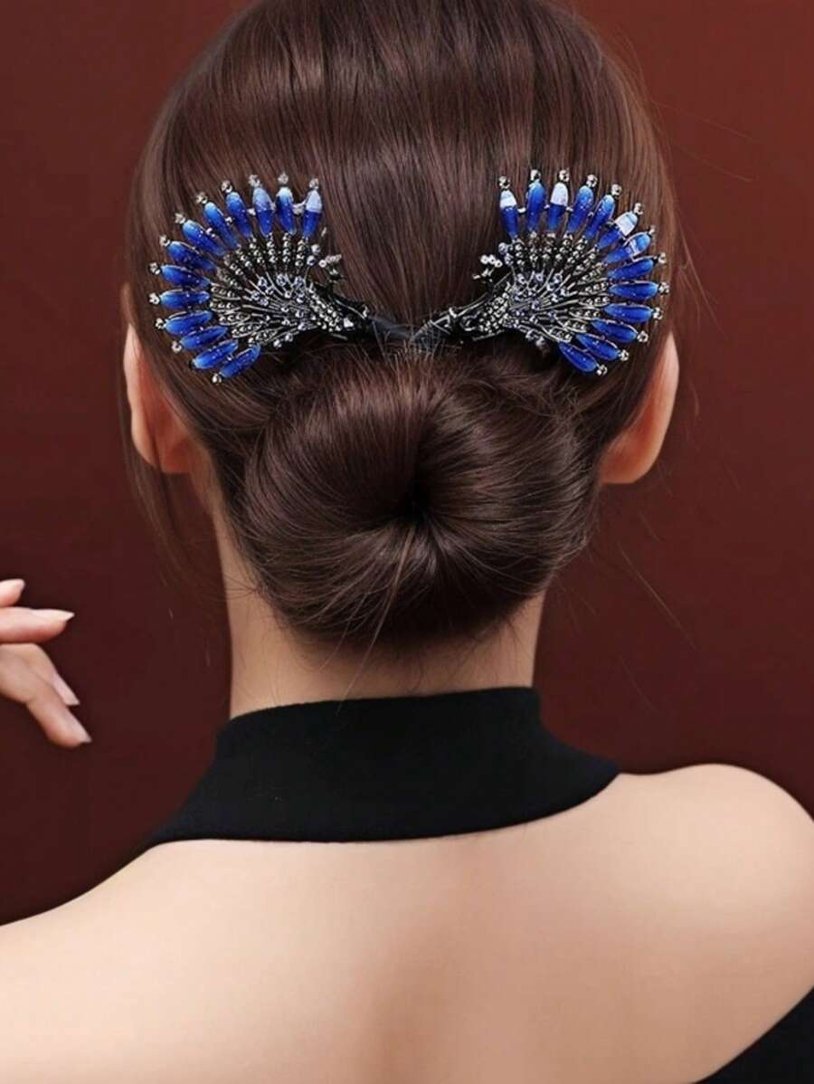 1 件新款中式孔雀发髻制作器，水钻孔雀发饰，独特设计，温柔、优雅、大气、优雅发饰，适合日常、度假、节日、派对、舞会，送给女朋友、朋友的完美礼物，发髻延长、发髻发片、发型夹、发夹、发夹、狂欢配饰