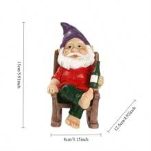 1 件树脂小矮人坐在摇椅上，手拿酒瓶雕像，创意室内/室外装饰