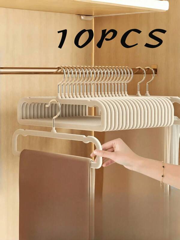 10 pièces/paquet Cintres en velours antidérapants, lourds avec rainures pour les épaules pour les costumes, manteaux, vestes, pantalons et robes, organisation de placard