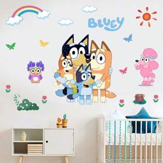  Blueys 家人和朋友墙贴 适用于房间客厅卧室墙壁装饰电影海报 Blueys 宾果狗防水贴纸派对礼物