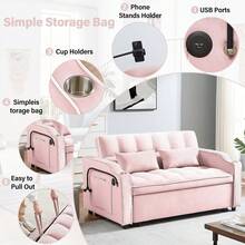 55.51 Inch Versatile Foldable Sofa Bed In 3 Lengths, Modern Sofa Sofa Sofa Velvet Pull-Out Bed, Adjustable Back And With USB Port And Ashtray And Swivel Phone Stand (PINK) - Hồng - Xem 4