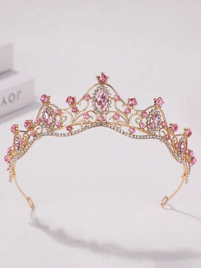 1pc Women's Fashion Princess 3D Crown Rhinestone Headband, Elegant Birthday Hair Accessory