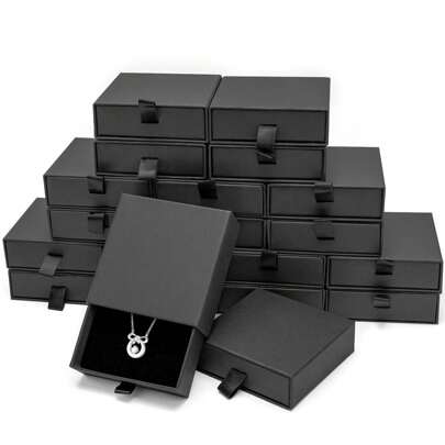 10 piezas Cajas de regalo para joyería, Cajas de cartón negro de 3.5 X 3.5 pulgadas, Cajas de joyería pequeñas a granel con tapas, Para exhibir collares, anillos y aretes, Cajas de almacenamiento para aretes, anillos y collares para mujeres, Organizador de almacenamiento, Esenciales de viaje, Regreso a la escuela, Almacenamiento de dormitorio, Decoración de otoño