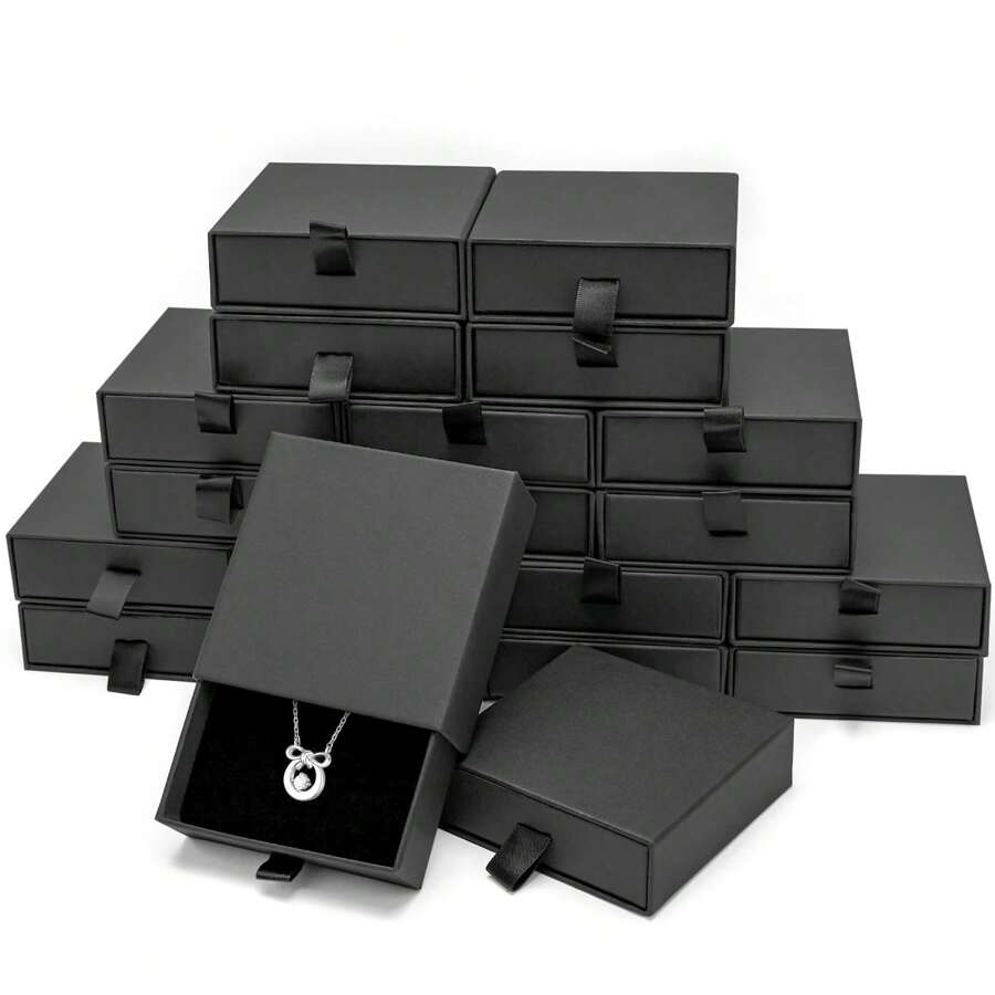 10pcs Jewelry Gift Boxes, 3.5 X 3.5 Inch Black Cardboard Jewelry Boxes, Bulk Small Jewelry Boxes With Lids, For Necklace Ring Earring Display Boxes, Earring Ring Necklace Storage Boxes For Women Storage Organizer Travel Essentials Back To School Dormitory Storage Fall Decor