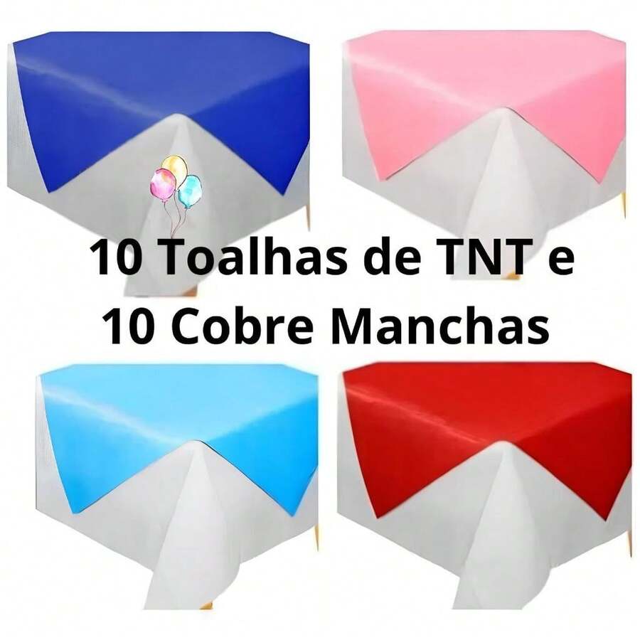 Kit 10 TNT Tablecloths 1x1m + 10 Stain Covers 70x70 Cm 40gr - For Party Decoration - 白色和紫色 - 查看 1
