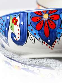 1pc 19.4oz Bohemian Style Underglaze Ceramic Plate, Luxurious Retro Colorful Painting Exquisite Pattern Large Capacity Salad Plate, Suitable For Home Kitchen, Restaurant, Holiday Gift, Party - Multicolor - View 5