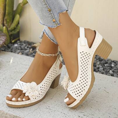 Elegant And Stylish Solid-Color Open-Toe Thick-Heeled High-Heeled Sandals With A Buckle, Decorated With Fashionable Metal Buckles, Are Perfect For Parties, Gatherings And Daily Casual Wear. This Classic Women's Shoe Is A Versatile Choice